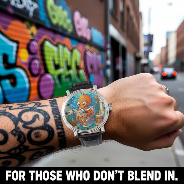 Octopus on Toilet Humorous Funny Bathroom Setting Armbandsur (Skapare uppladdad)