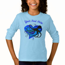 Octopus on Two Tone Blue ❤ - Basic Långärmad Tee