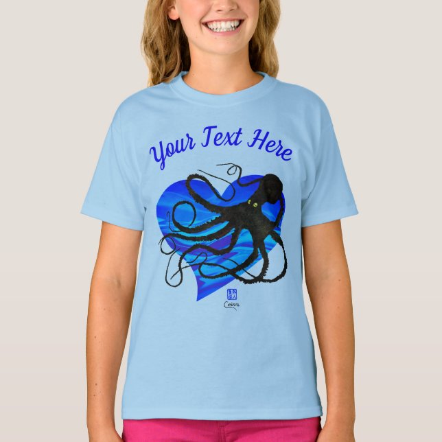 Octopus on Two Tone Blue ❤ - Basic Långärmad Tee (Framsida)