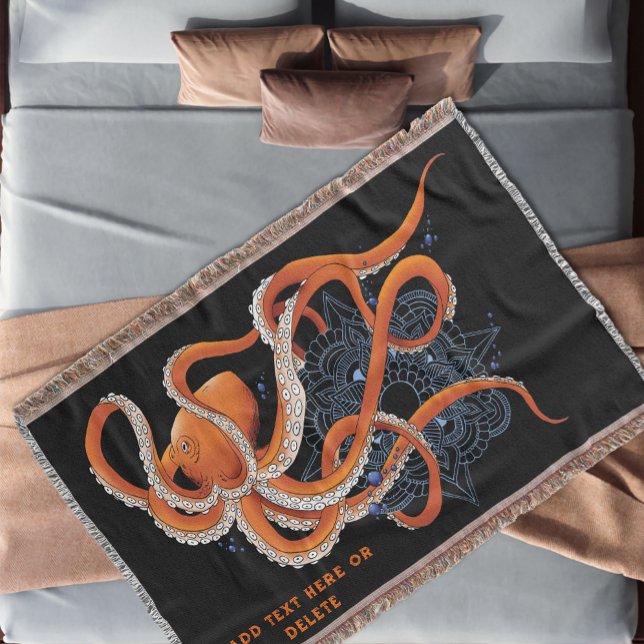 Octopus Orange Mandala Blue Filt (Skapare uppladdad)