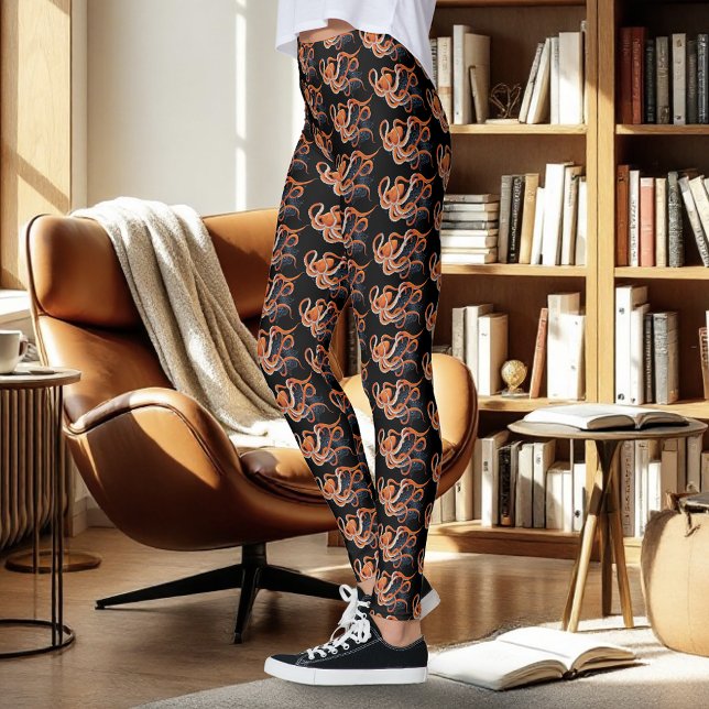 Octopus Orange Mandala Blue Leggings (Skapare uppladdad)