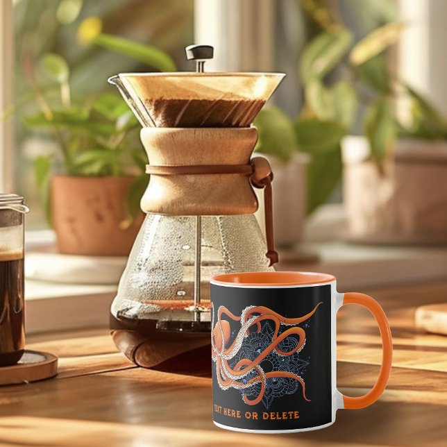 Octopus Orange Mandala Blue Mugg (Skapare uppladdad)