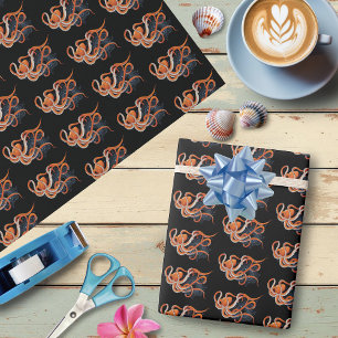 Octopus Orange Mandala Blue Presentpapper