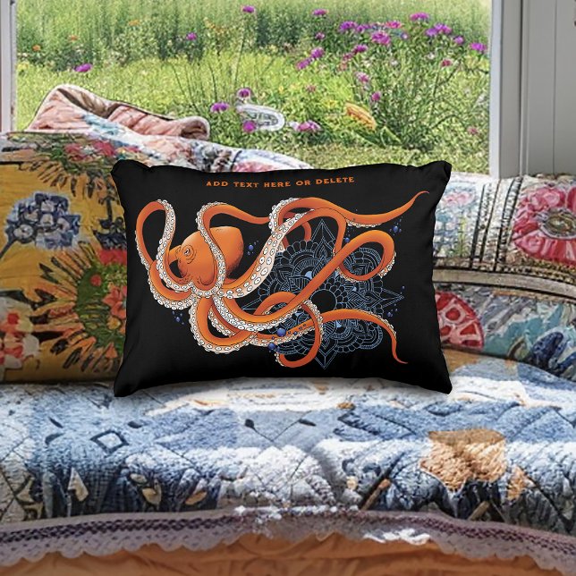 Octopus Orange Mandala Blue Prydnadskudde (Skapare uppladdad)