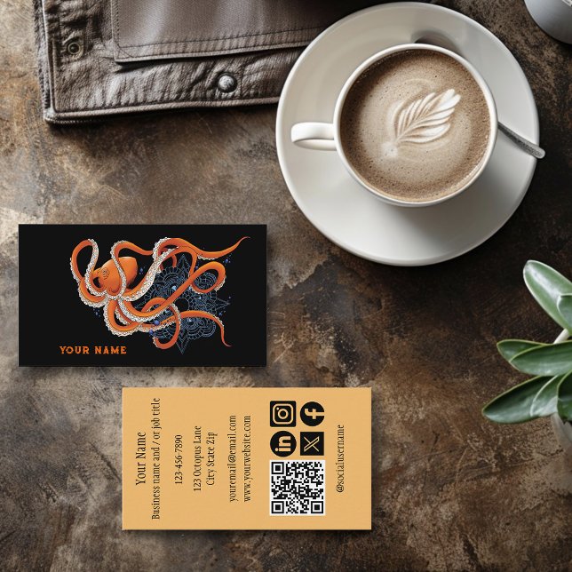 Octopus Orange Mandalla Blue Visitkort (Skapare uppladdad)