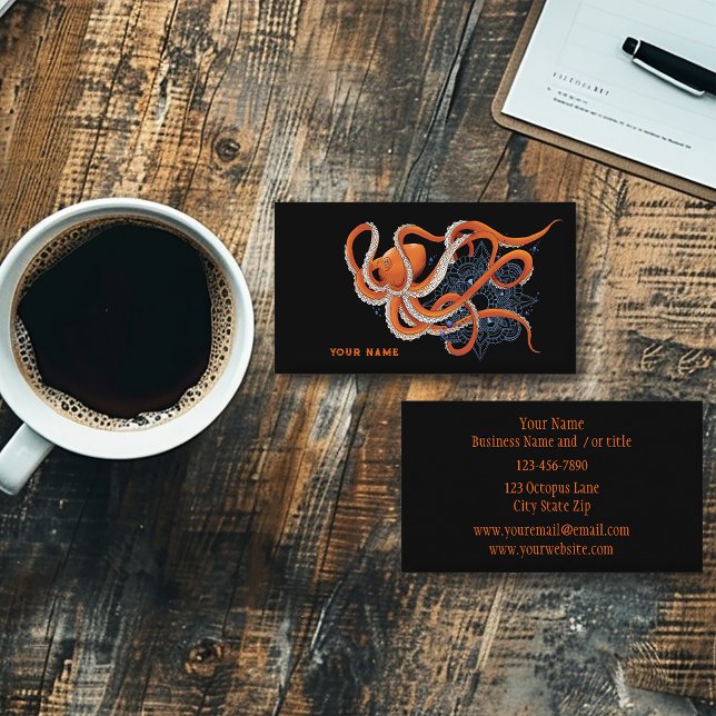 Octopus Orange Mandalla Blue Visitkort (Skapare uppladdad)