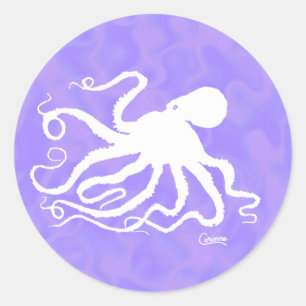 Octopus på Lila - Kuvert Stickers Runt Klistermärke