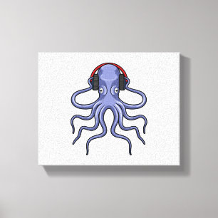 Octopus på Music med hörlurar Canvastryck