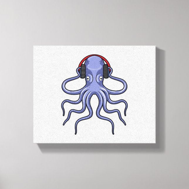 Octopus på Music med hörlurar Canvastryck (Framsida)