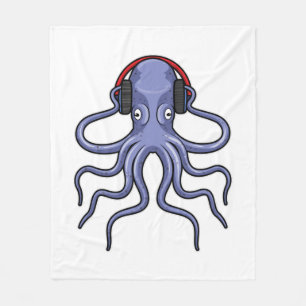 Octopus på Music med hörlurar Fleecefilt