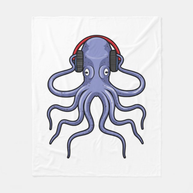 Octopus på Music med hörlurar Fleecefilt (Framsidan)