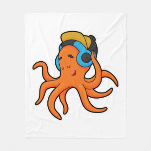 Octopus på Music med hörlurar Fleecefilt