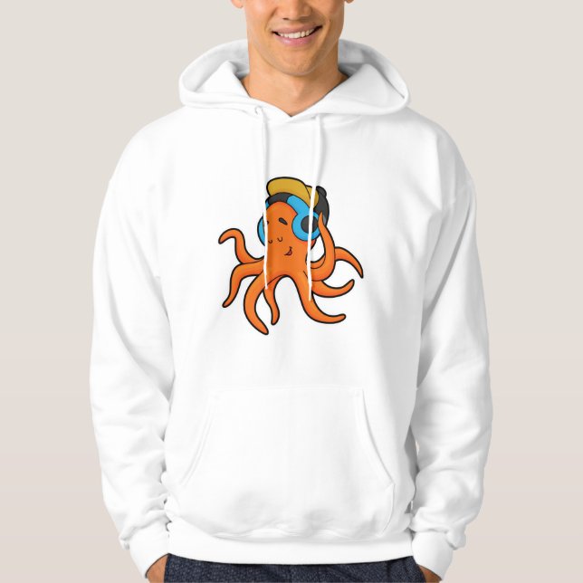 Octopus på Music med hörlurar Hoodie (Framsida)