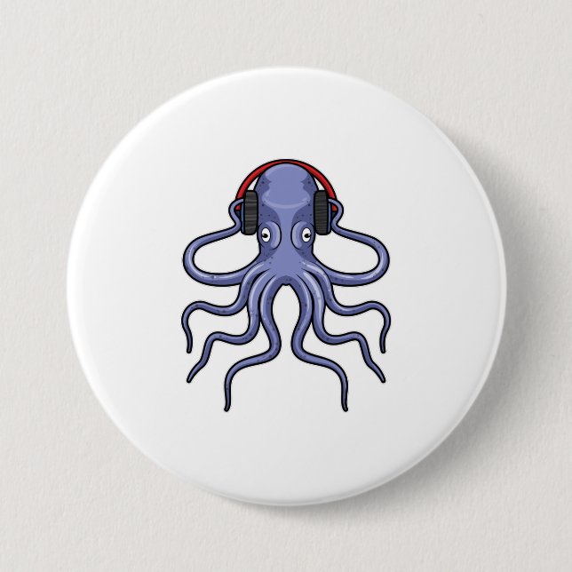 Octopus på Music med hörlurar Knapp (Framsida)