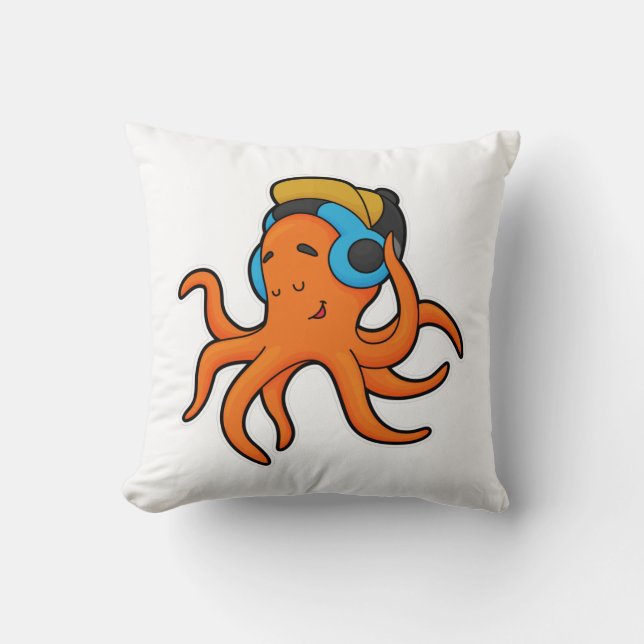 Octopus på Music med hörlurar Kudde (Framsida)