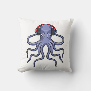 Octopus på Music med hörlurar Kudde