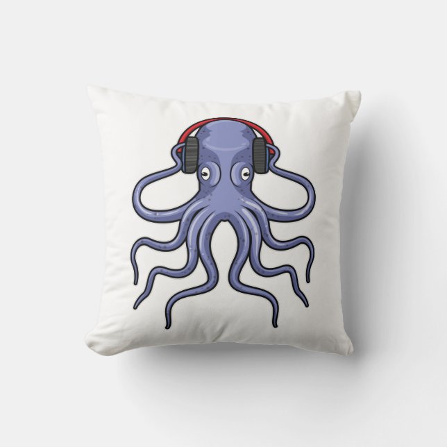 Octopus på Music med hörlurar Kudde (Framsida)