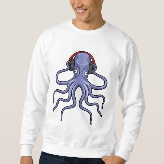 Octopus på Music med hörlurar Lång Ärmad Tröja (Framsida)