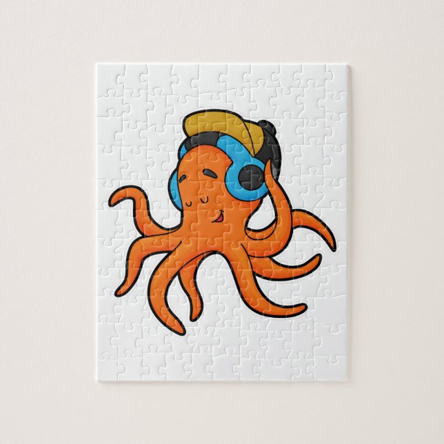 Octopus på Music med hörlurar Pussel (Vertikal)