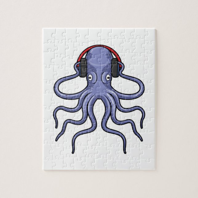 Octopus på Music med hörlurar Pussel (Vertikal)