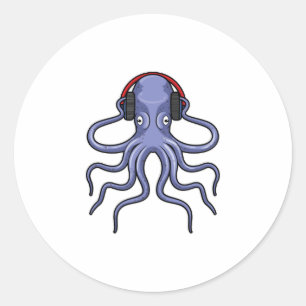 Octopus på Music med hörlurar Runt Klistermärke