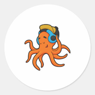 Octopus på Music med hörlurar Runt Klistermärke