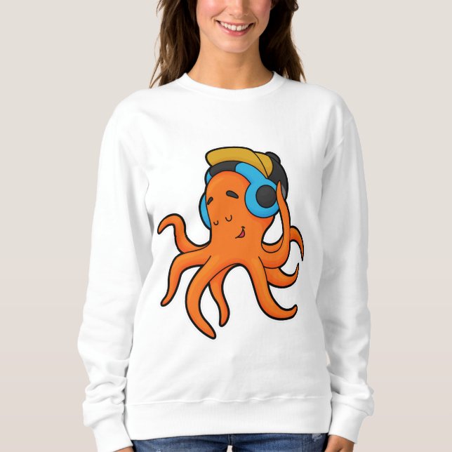 Octopus på Music med hörlurar T Shirt (Framsida)