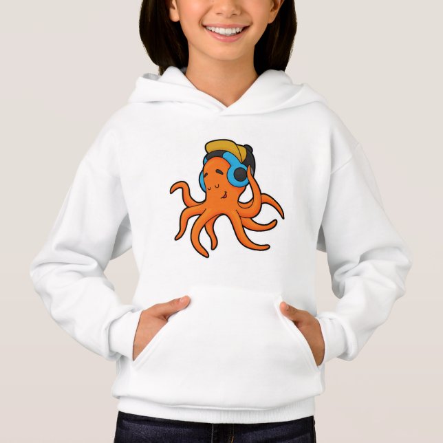 Octopus på Music med hörlurar T Shirt (Framsida)