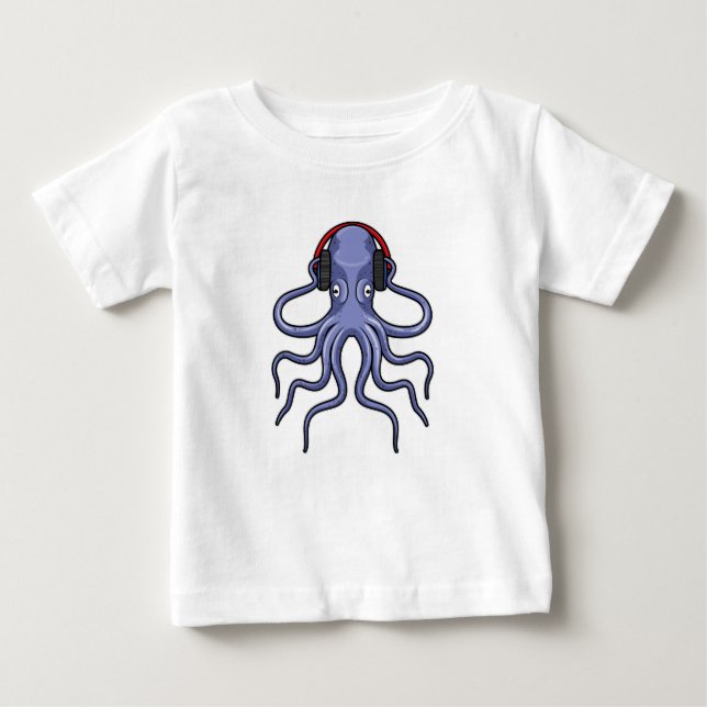 Octopus på Music med hörlurar T Shirt (Framsida)