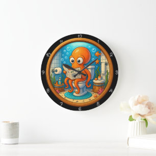 Octopus på Toilet Clock Funny Stor Klocka