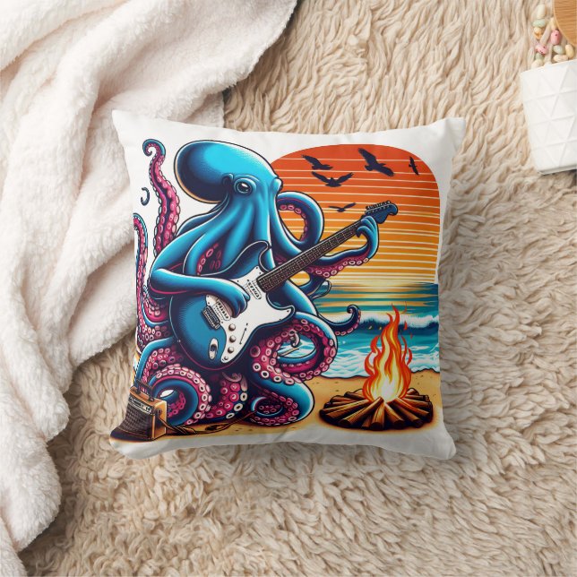 Octopus Pay Guitar från stranden vid Sunset Kudde (Filt)