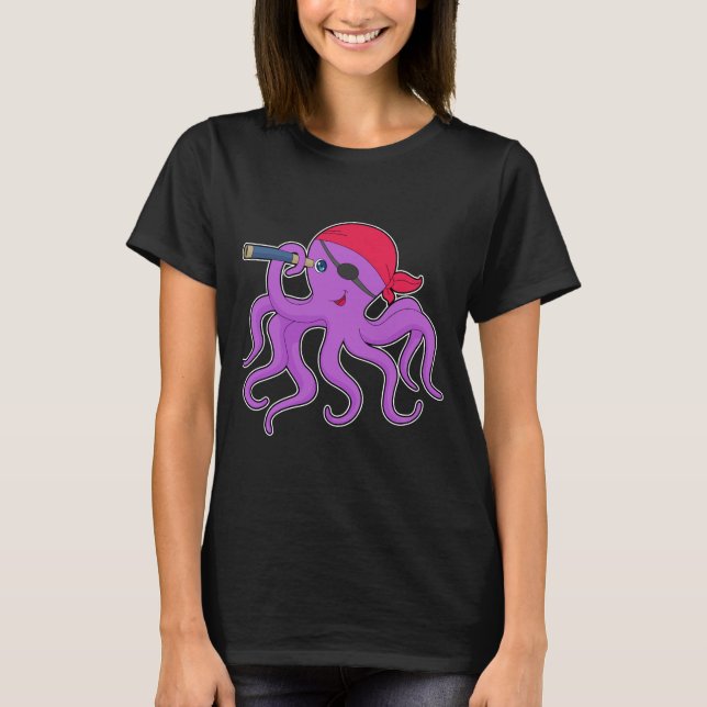 Octopus Pirat Binoculars T Shirt (Framsida)