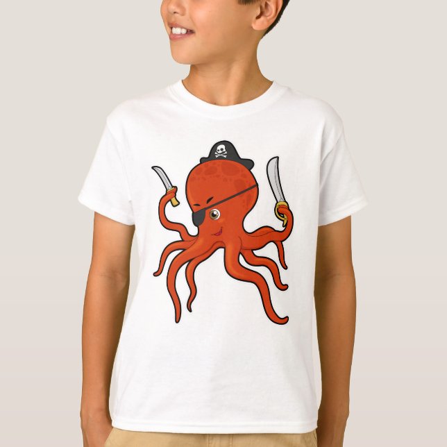 Octopus Pirat Sword T Shirt (Framsida)