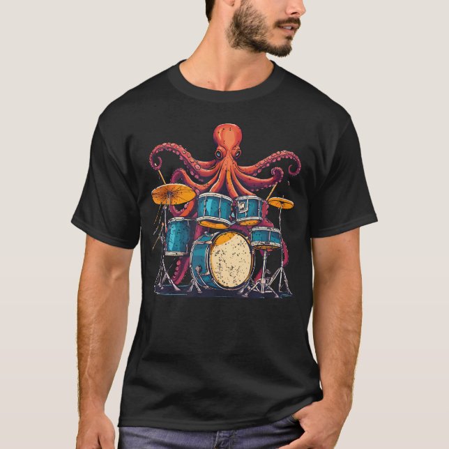 Octopus Playing Drums I Drummer Drumming Musician  T Shirt (Framsida)