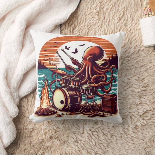 Octopus Ploutderdrums av Ocean vid Sunset Kudde (Filt)