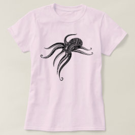 OCTOPUS POLYNESIAN TRIBAL Blk T Shirt