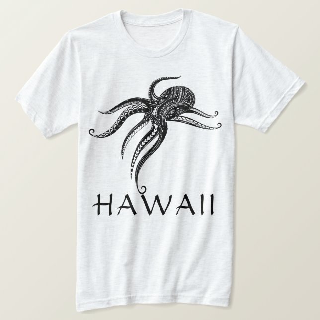 OCTOPUS POLYNESIAN TRIBAL HAWAII Blk T Shirt (Design framsida)