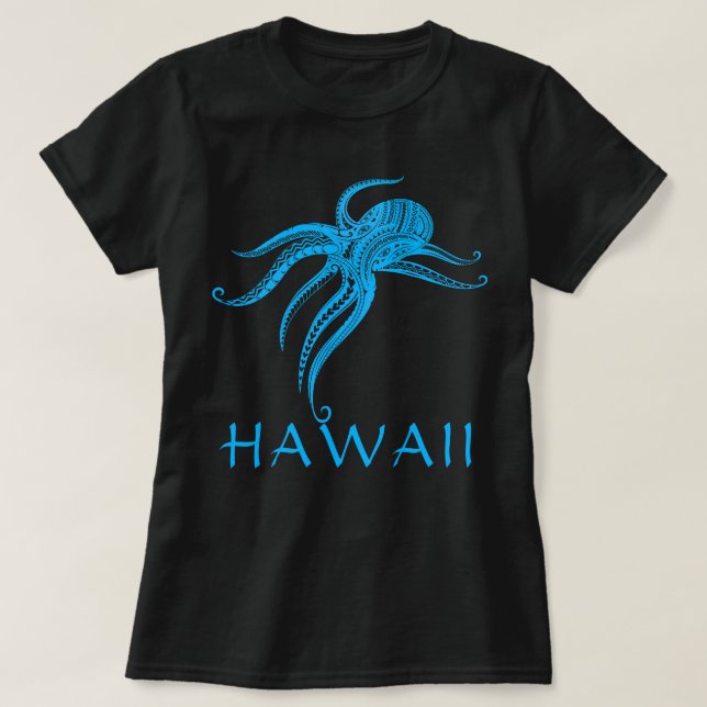 OCTOPUS POLYNESIAN TRIBAL HAWAII LtBlue T Shirt (Design framsida)