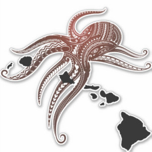 OCTOPUS POLYNESIAN TRIBAL HAWAII ÖARNA KLISTERMÄRKEN