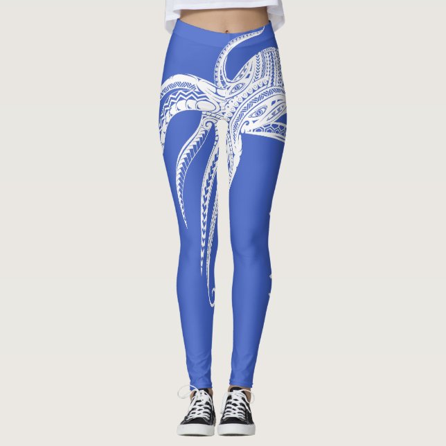 OCTOPUS POLYNESIAN TRIBAL HAWAII Wht Leggings (Framsida)