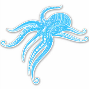 OCTOPUS POLYNESIAN TRIBAL LtBlue Klistermärken
