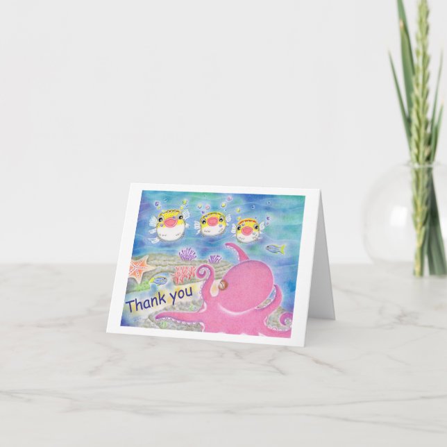 Octopus porcupine fish Music Kids Thank you card Kort (Framsida)