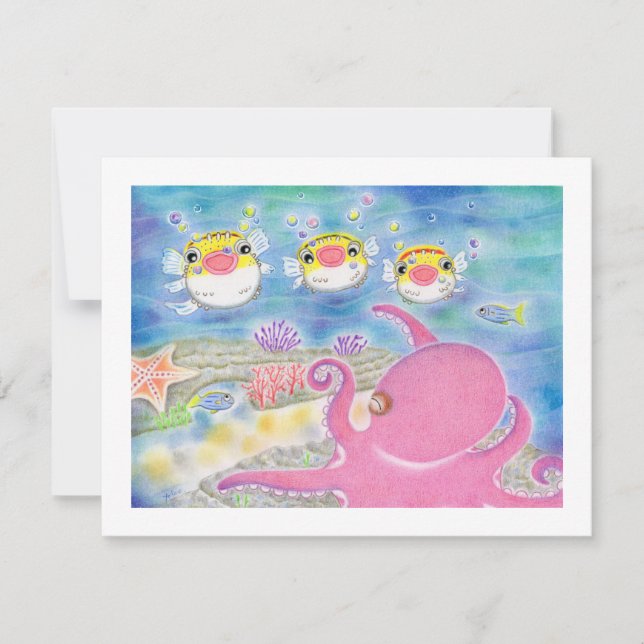 Octopus Porcupinefish Music Any Occasion Flat Card Tack Kort (Framsida)