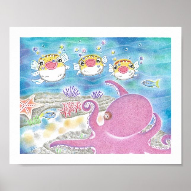 Octopus Porcupinefish Singing Nursery Art Poster (Framsidan)
