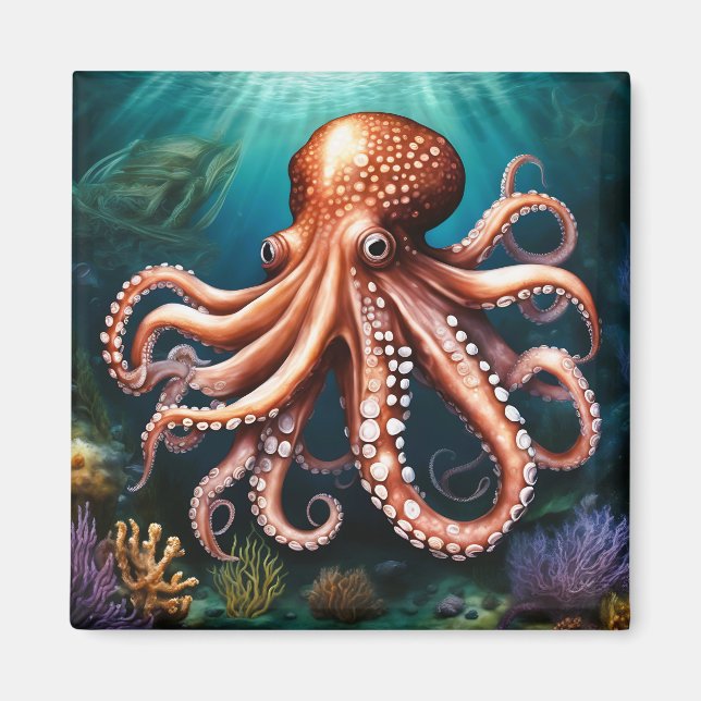 Octopus Porträtt oceanen Magnet (Framsidan)