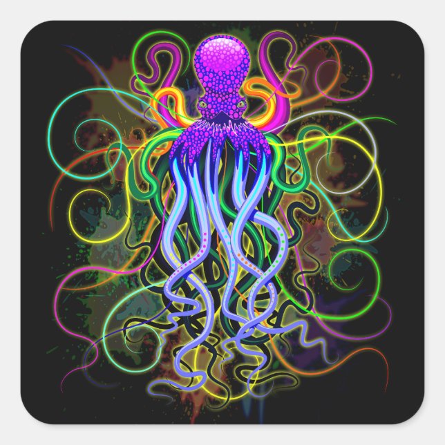 Octopus Psychedelic Luminescence Fyrkantigt Klistermärke (Framsida)