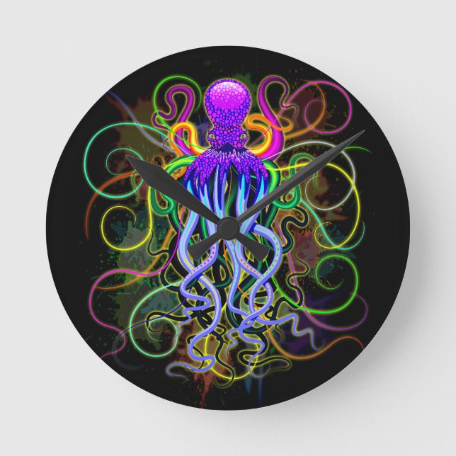 Octopus Psychedelic Luminescence Rund Klocka (Framsida)