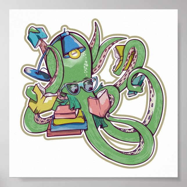 Octopus Reading bokar Poster (Framsidan)