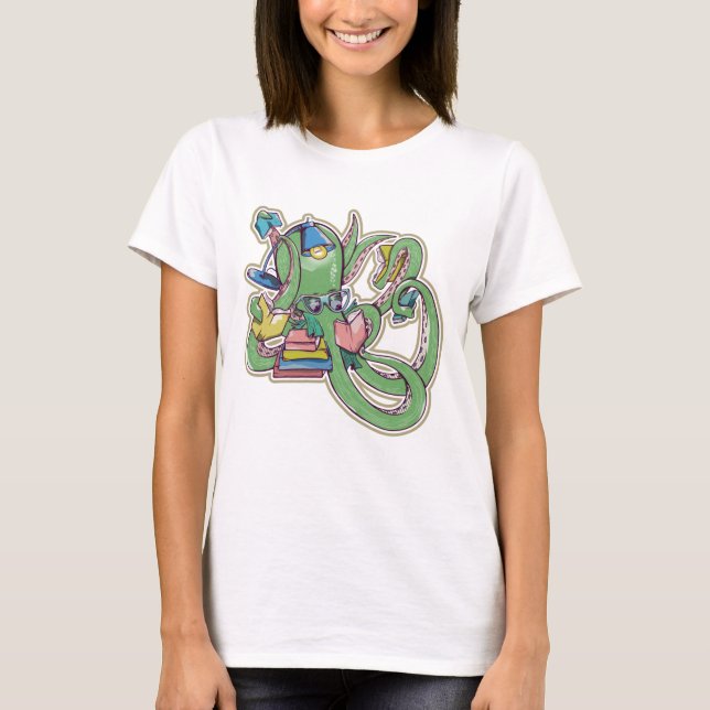 Octopus Reading bokar T Shirt (Framsida)
