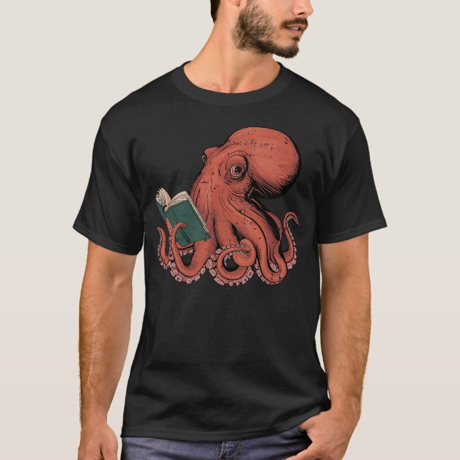 Octopus Reading Book Lover Bookworm Nerd Reader Bi T Shirt (Framsida)